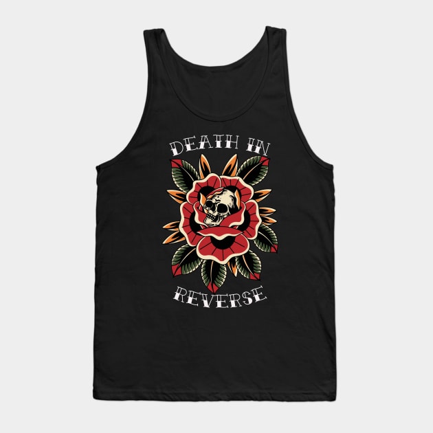 Death In Reverse - Skull with Flower Traditional Tattoo Flash Tank Top by thecamphillips